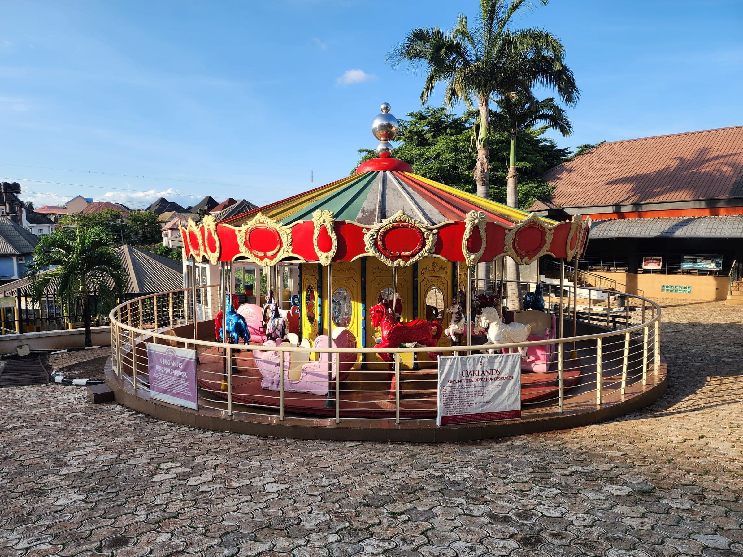 The carousel in the amusement park at Oaklands